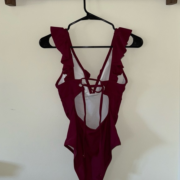 Deep Magenta Ruffle One-Piece - Picture 3 of 3